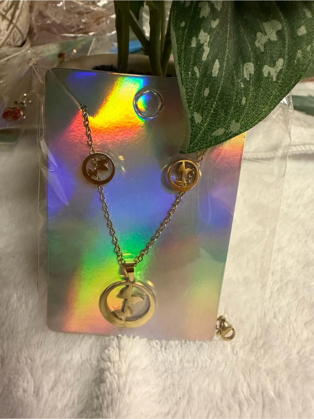 Gold-Tone Circle Pendant Necklace and Stud Earrings Set